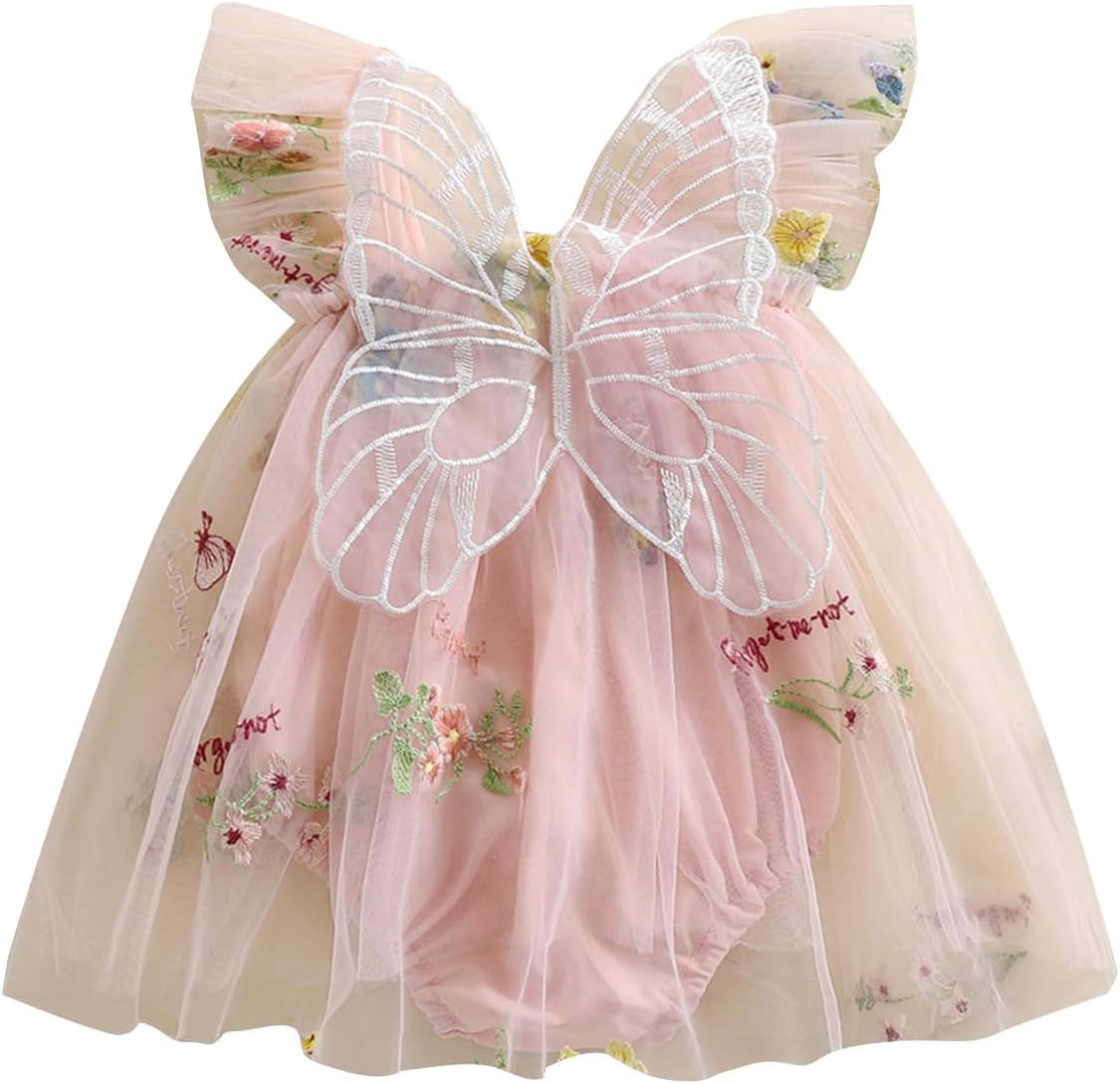 Baby Girl Halloween Costume Butterfly Wing Mesh Flower Sleeveless Tulle Fairy Romper Dress Birthday Tutu Dress - SHOMICOBOUTIQUE - Flyclothing LLC