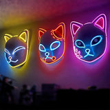 Demon LED Mask Slayers Costume Props Japanese Anime Plastic Fox Face Cosplay Glowing Masks for Adult Masquerade - SHOMICOBOUTIQUE - Flyclothing LLC