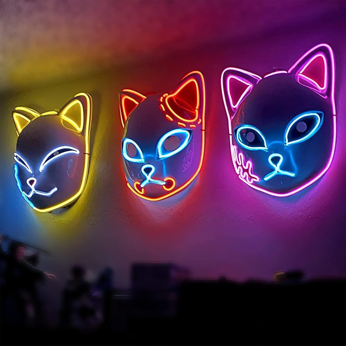 Demon LED Mask Slayers Costume Props Japanese Anime Plastic Fox Face Cosplay Glowing Masks for Adult Masquerade - SHOMICOBOUTIQUE - Flyclothing LLC