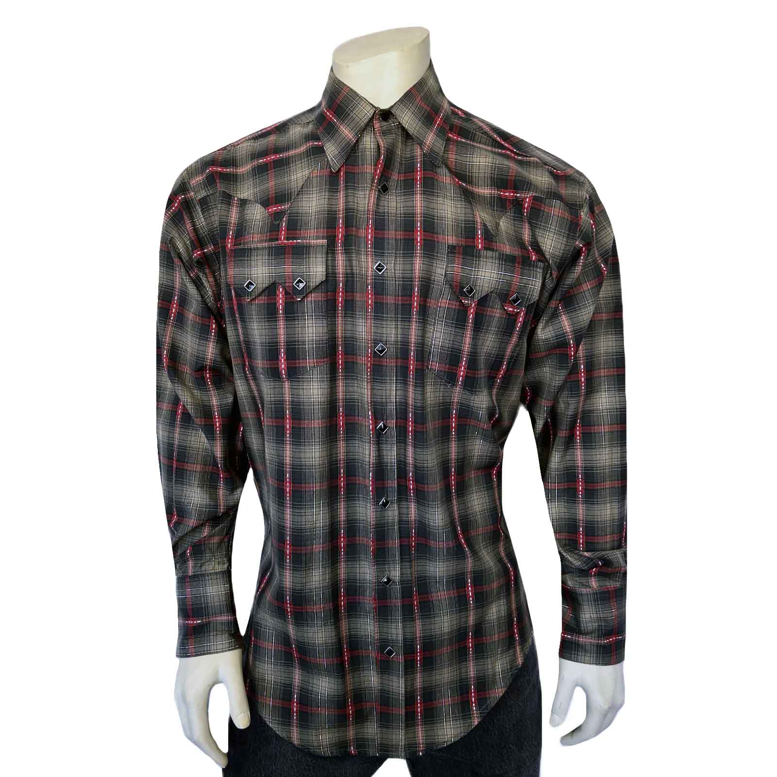 Rockmount Ranch Wear Men's Shadow Plaid Dobby Lurex Western Shirt in Black - Rockmount Clothing - Flyclothing LLC