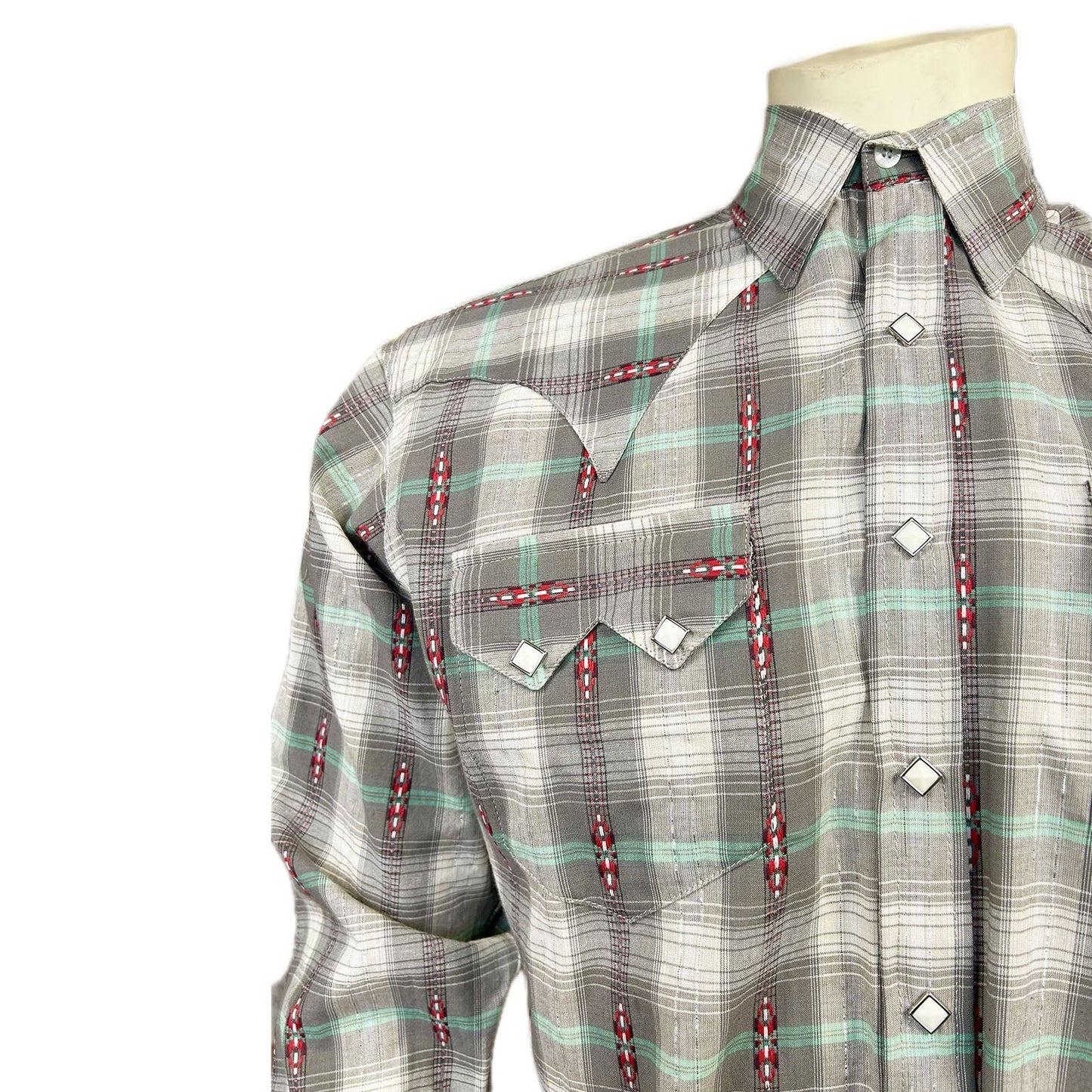 Rockmount Ranch Wear Men's Shadow Plaid Dobby Lurex Western Shirt in Grey - Rockmount Clothing - Flyclothing LLC
