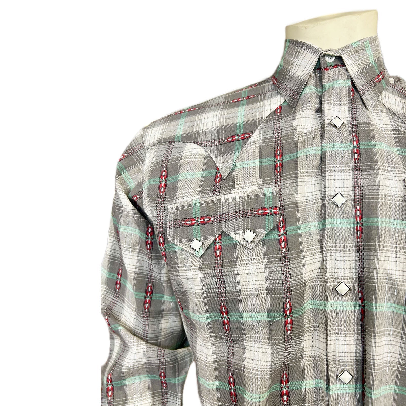 Rockmount Ranch Wear Men's Shadow Plaid Dobby Lurex Western Shirt in Grey - Rockmount Clothing - Flyclothing LLC