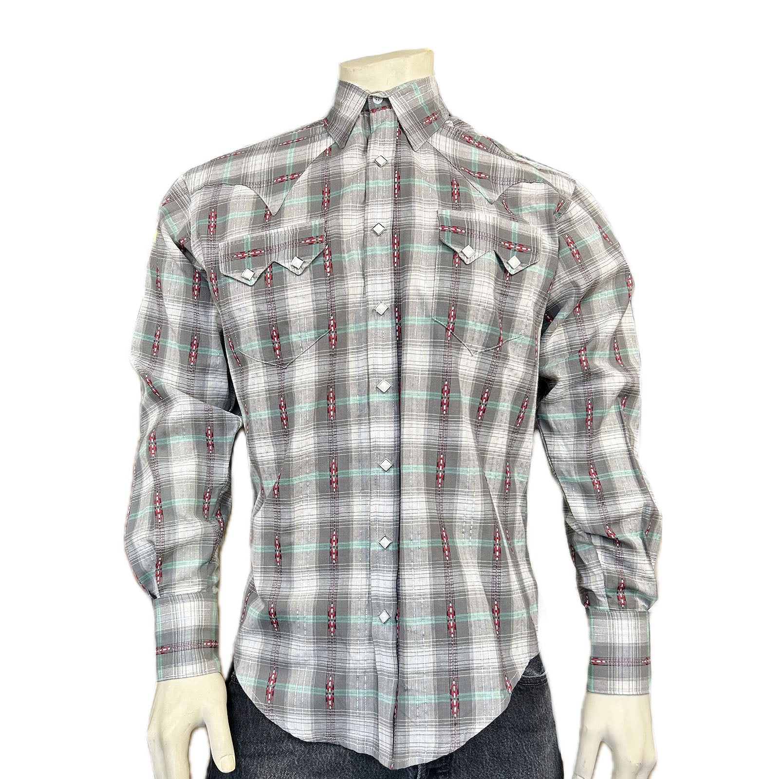 Rockmount Ranch Wear Men's Shadow Plaid Dobby Lurex Western Shirt in Grey - Rockmount Clothing - Flyclothing LLC