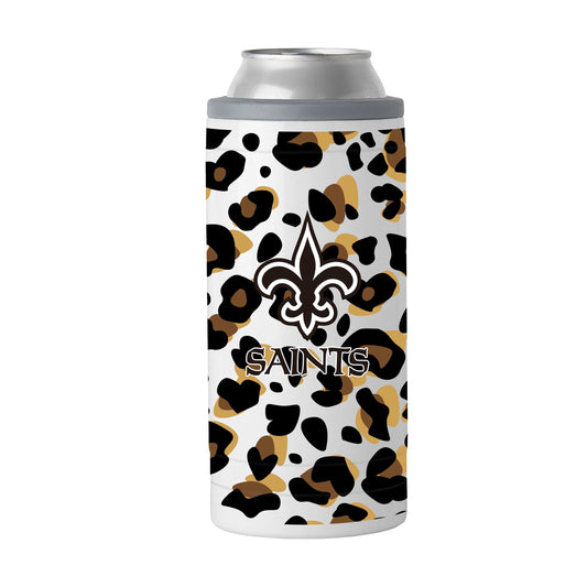 New Orleans Saints 12oz Neutral Leopard Slim Can Coolie - Logo Brands - Flyclothing LLC