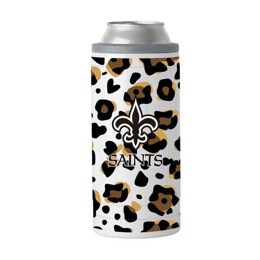 New Orleans Saints 12oz Neutral Leopard Slim Can Coolie - Logo Brands - Flyclothing LLC