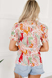 Printed Notched Short Sleeve Blouse - Trendsi - Flyclothing LLC
