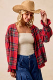 BiBi Christmas Plaid V-Neck Flounce Sleeve Jacket - Trendsi - Flyclothing LLC
