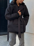 Puffer Long Sleeve Winter Coat with Belt - Trendsi - Flyclothing LLC