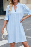 Jacquard Texture Flared Short Sleeve Notched Neck Mini Dress - Trendsi