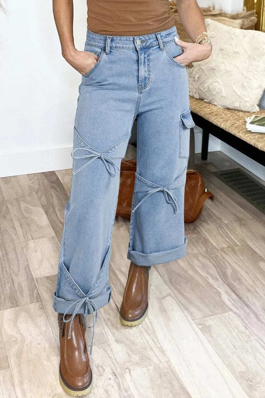 Bowknot Decor Cargo Jeans - Trendsi - Flyclothing LLC