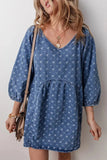 Tied V-Neck Mini Denim Dress - Trendsi