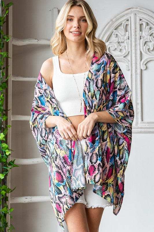 Heimish Full Size Multi Color Snake Open Cardigan Plus Size - Trendsi - Flyclothing LLC