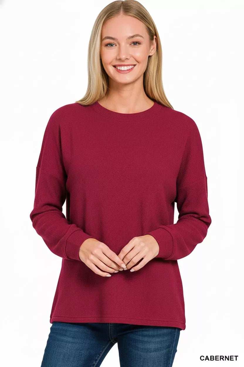 Zenana Double Knit Round Neck Long Sleeve Top - Trendsi - Flyclothing LLC