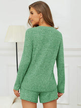 Ribbed Round Neck Top and Shorts Set - Trendsi - Flyclothing LLC