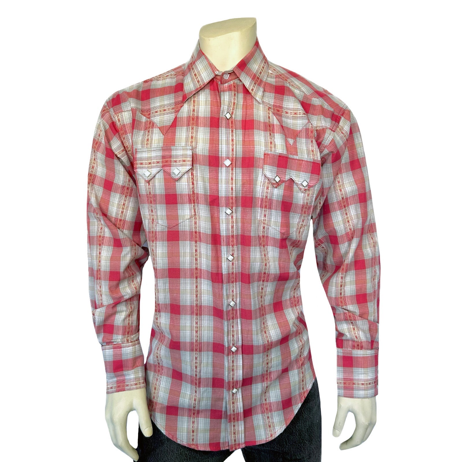 Rockmount Ranch Wear Men's Shadow Plaid Dobby Lurex Western Shirt in Red - Rockmount Clothing - Flyclothing LLC
