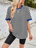 Lovelet Striped Round Neck Half Sleeve T-Shirt - Trendsi - Flyclothing LLC