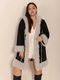 Plus Size Fuzzy Trim Open Front Long Sleeve Hooded Coat - Trendsi - Flyclothing LLC