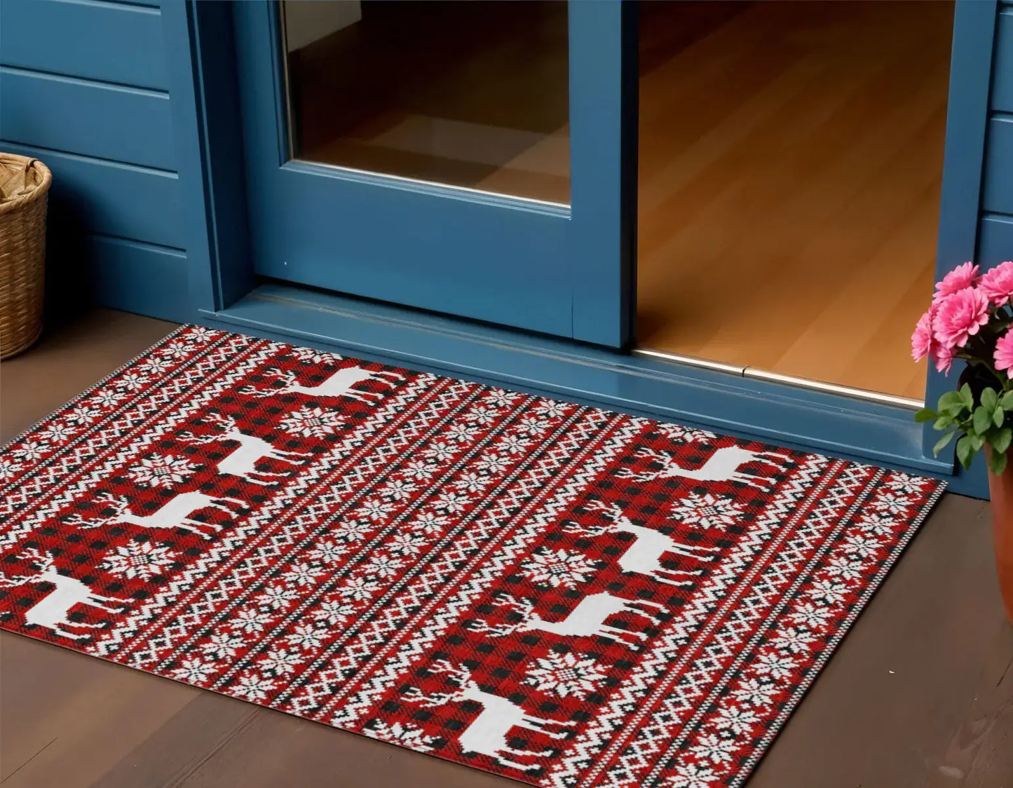 3' X 5' Red Black And Ivory Deer Washable Indoor Outdoor Area Rug - Homeroots - Flyclothing LLC