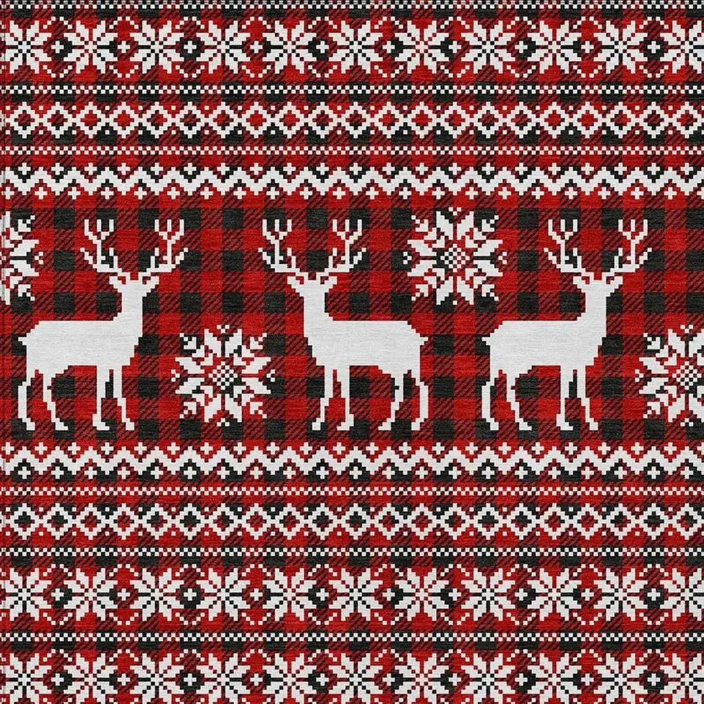 3' X 5' Red Black And Ivory Deer Washable Indoor Outdoor Area Rug - Homeroots - Flyclothing LLC