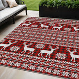 5' X 8' Red Black And Ivory Deer Washable Indoor Outdoor Area Rug - Homeroots - Flyclothing LLC