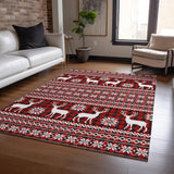 5' X 8' Red Black And Ivory Deer Washable Indoor Outdoor Area Rug - Homeroots - Flyclothing LLC