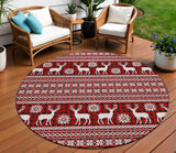 8' Red Black And Ivory Round Deer Washable Indoor Outdoor Area Rug - Homeroots - Flyclothing LLC