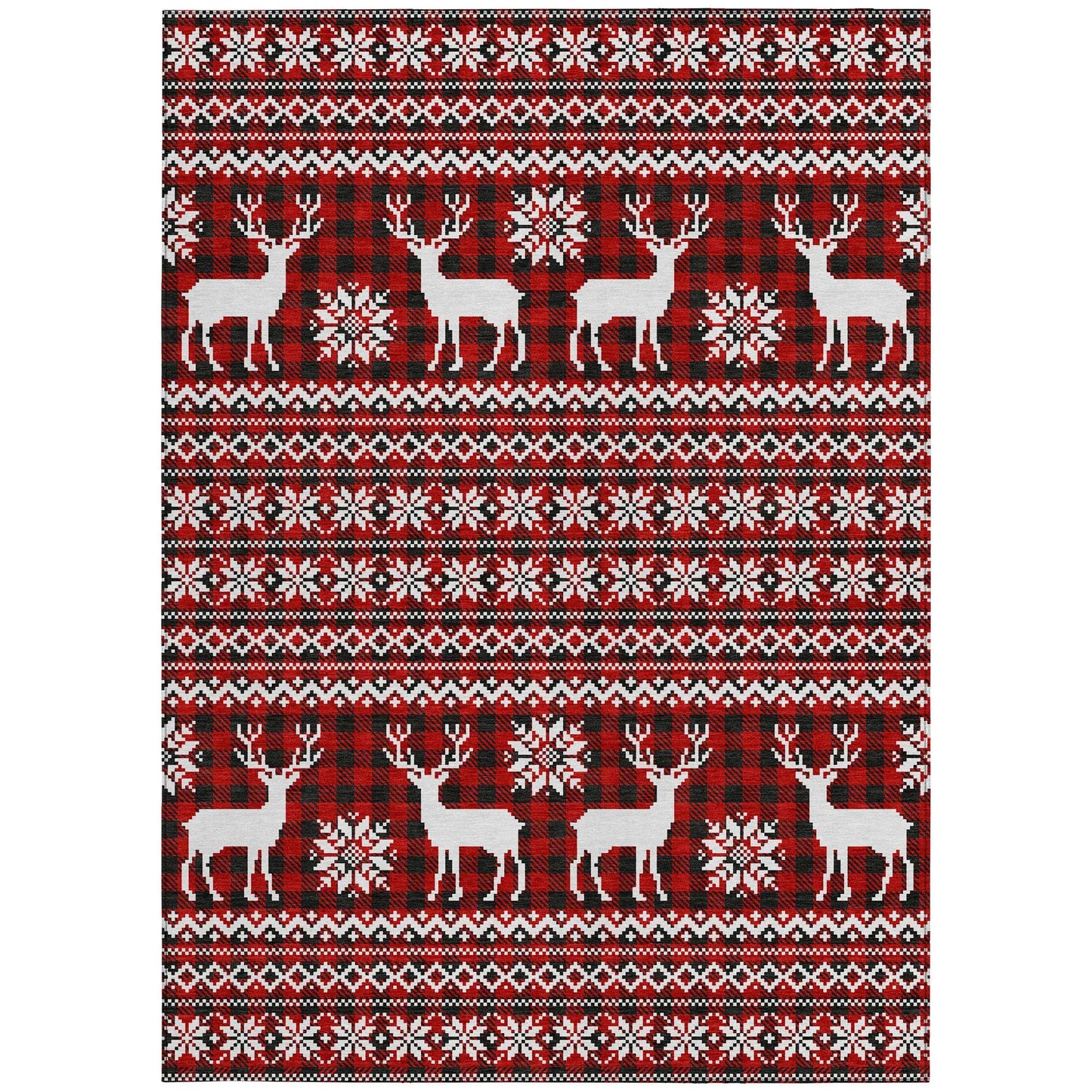 8' X 10' Red Black And Ivory Deer Washable Indoor Outdoor Area Rug - Homeroots - Flyclothing LLC