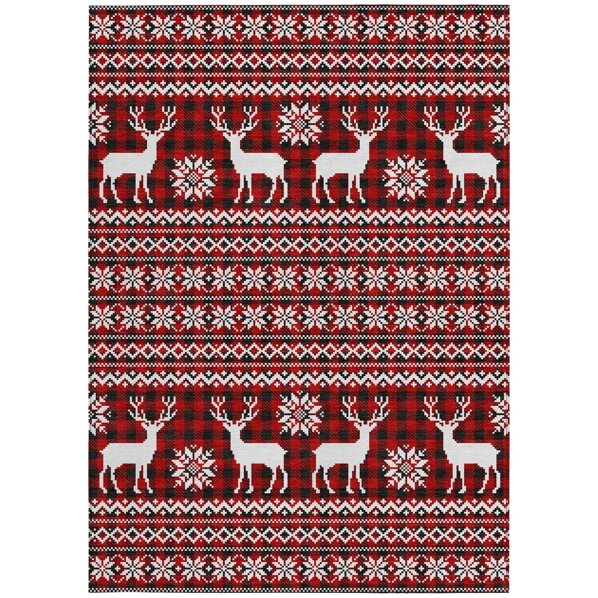 8' X 10' Red Black And Ivory Deer Washable Indoor Outdoor Area Rug - Homeroots - Flyclothing LLC