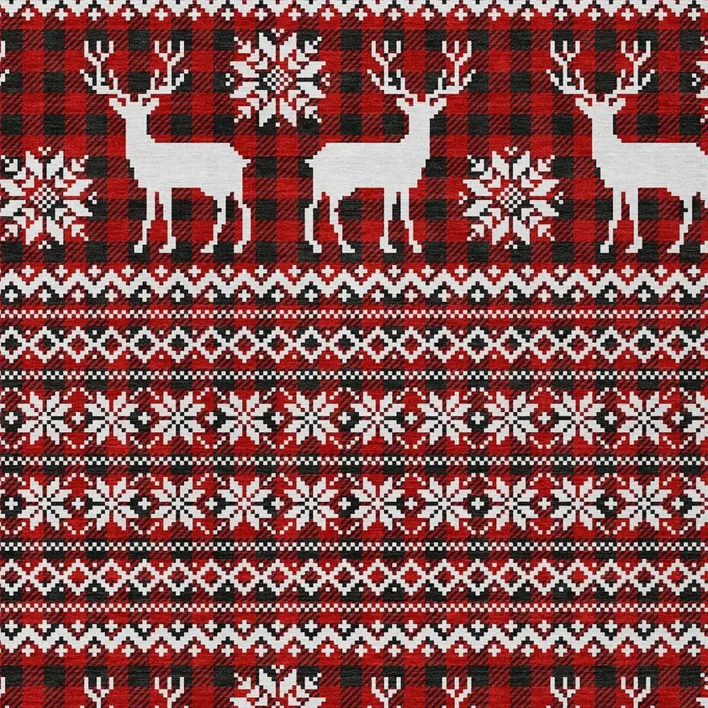 8' X 10' Red Black And Ivory Deer Washable Indoor Outdoor Area Rug - Homeroots - Flyclothing LLC