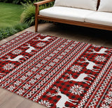 9' X 12' Red Black And Ivory Deer Washable Indoor Outdoor Area Rug - Homeroots - Flyclothing LLC