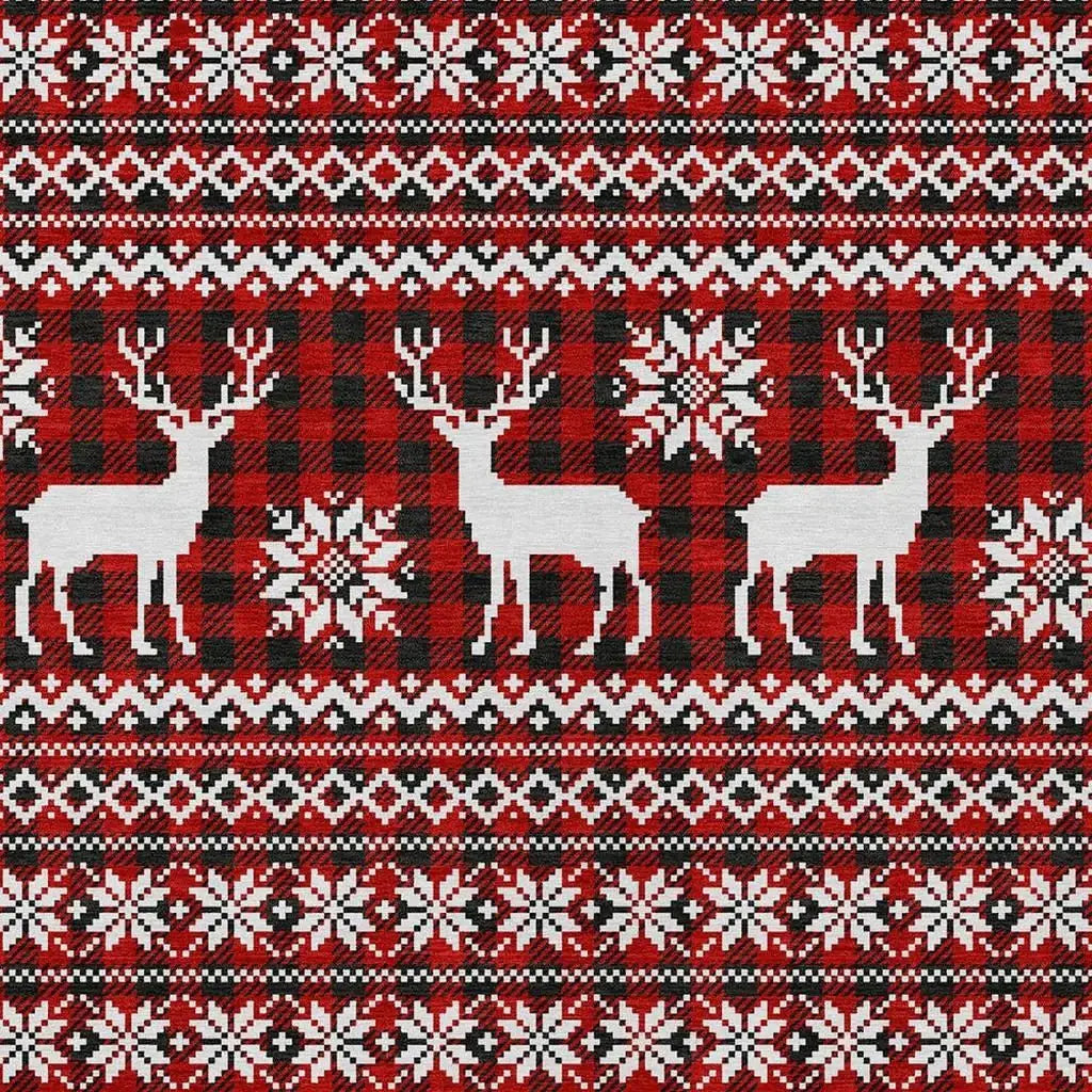 9' X 12' Red Black And Ivory Deer Washable Indoor Outdoor Area Rug - Homeroots - Flyclothing LLC