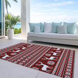 9' X 12' Red Black And Ivory Deer Washable Indoor Outdoor Area Rug - Homeroots - Flyclothing LLC