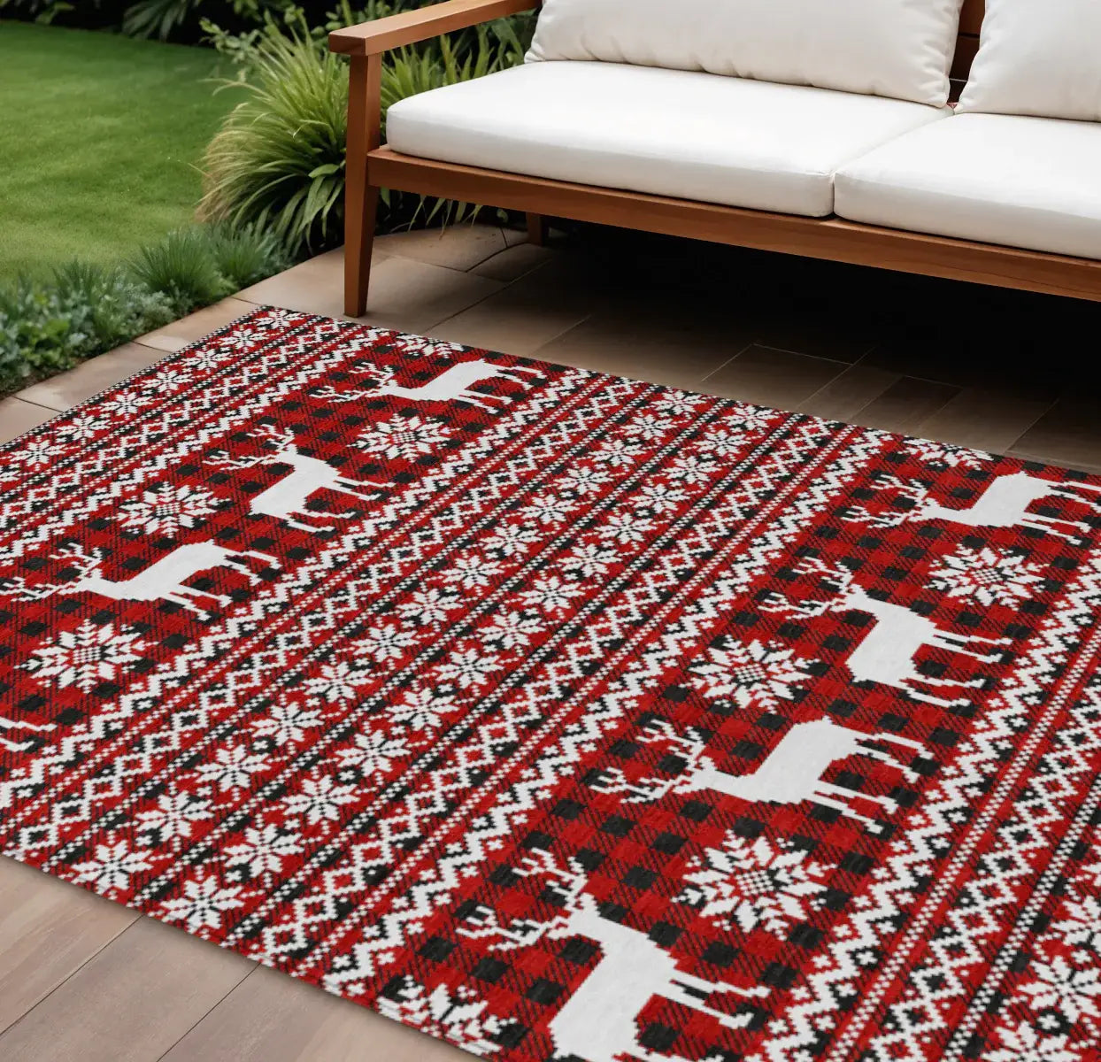 10' X 14' Red Black And Ivory Deer Washable Indoor Outdoor Area Rug - Homeroots - Flyclothing LLC