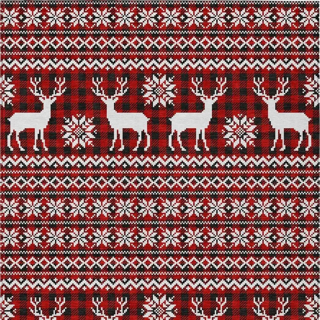 10' X 14' Red Black And Ivory Deer Washable Indoor Outdoor Area Rug - Homeroots - Flyclothing LLC