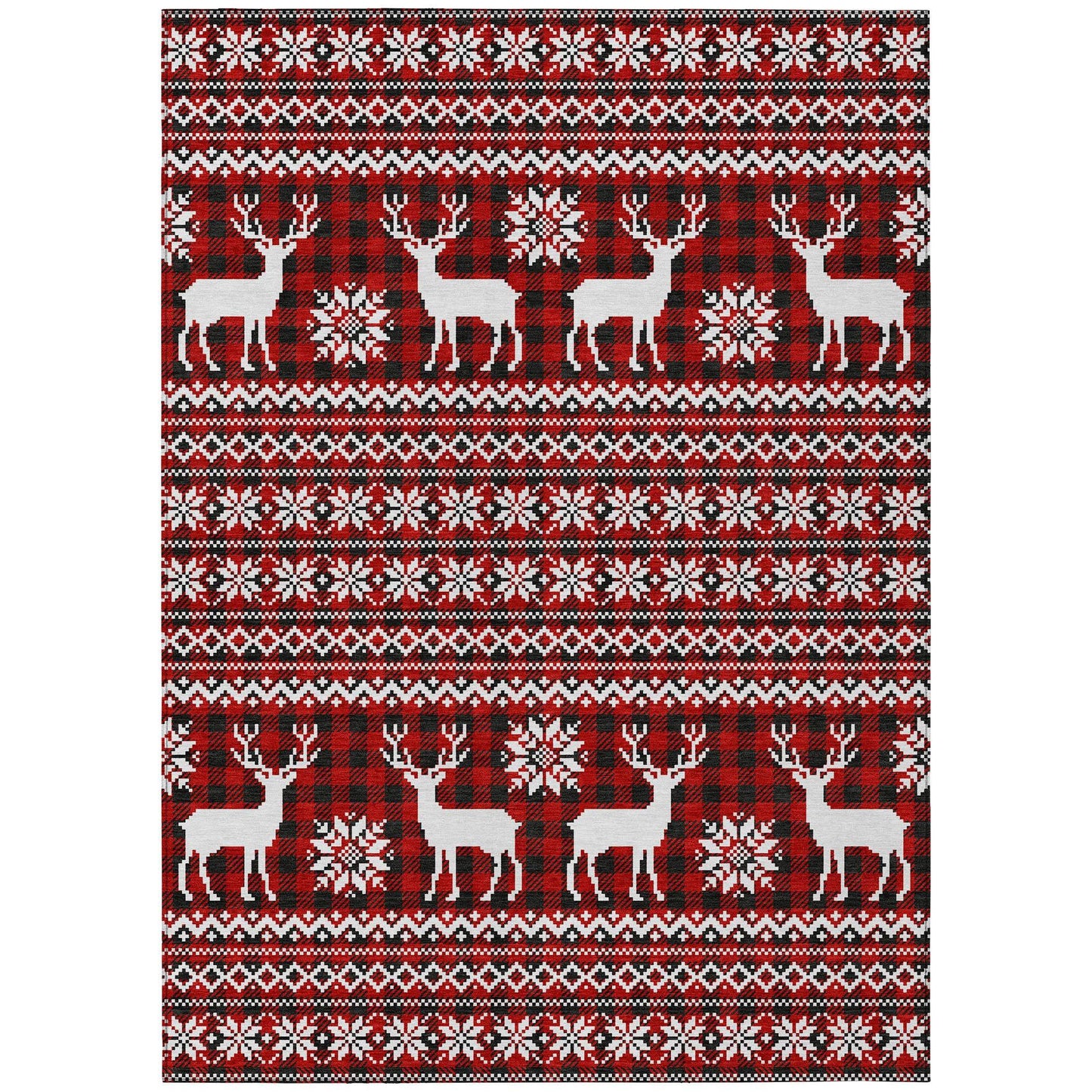 10' X 14' Red Black And Ivory Deer Washable Indoor Outdoor Area Rug - Homeroots - Flyclothing LLC