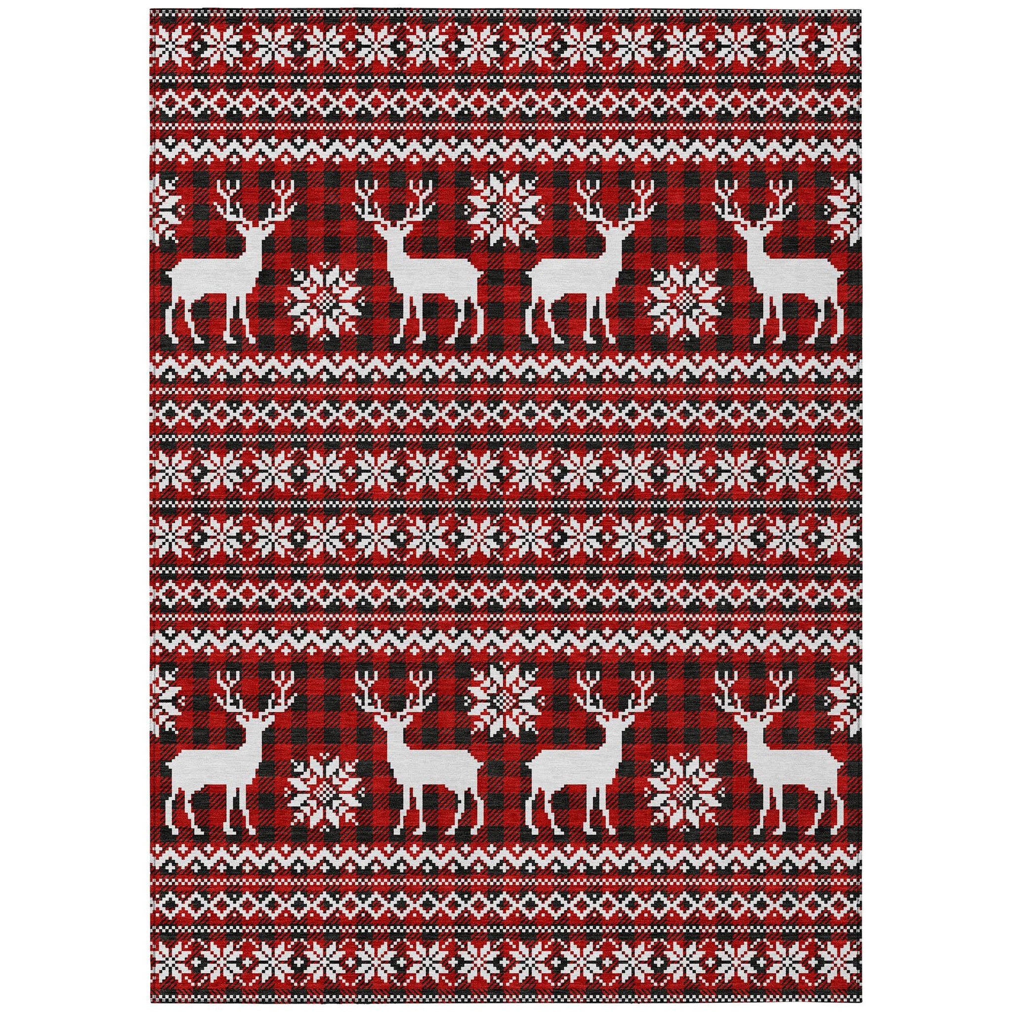 10' X 14' Red Black And Ivory Deer Washable Indoor Outdoor Area Rug - Homeroots - Flyclothing LLC