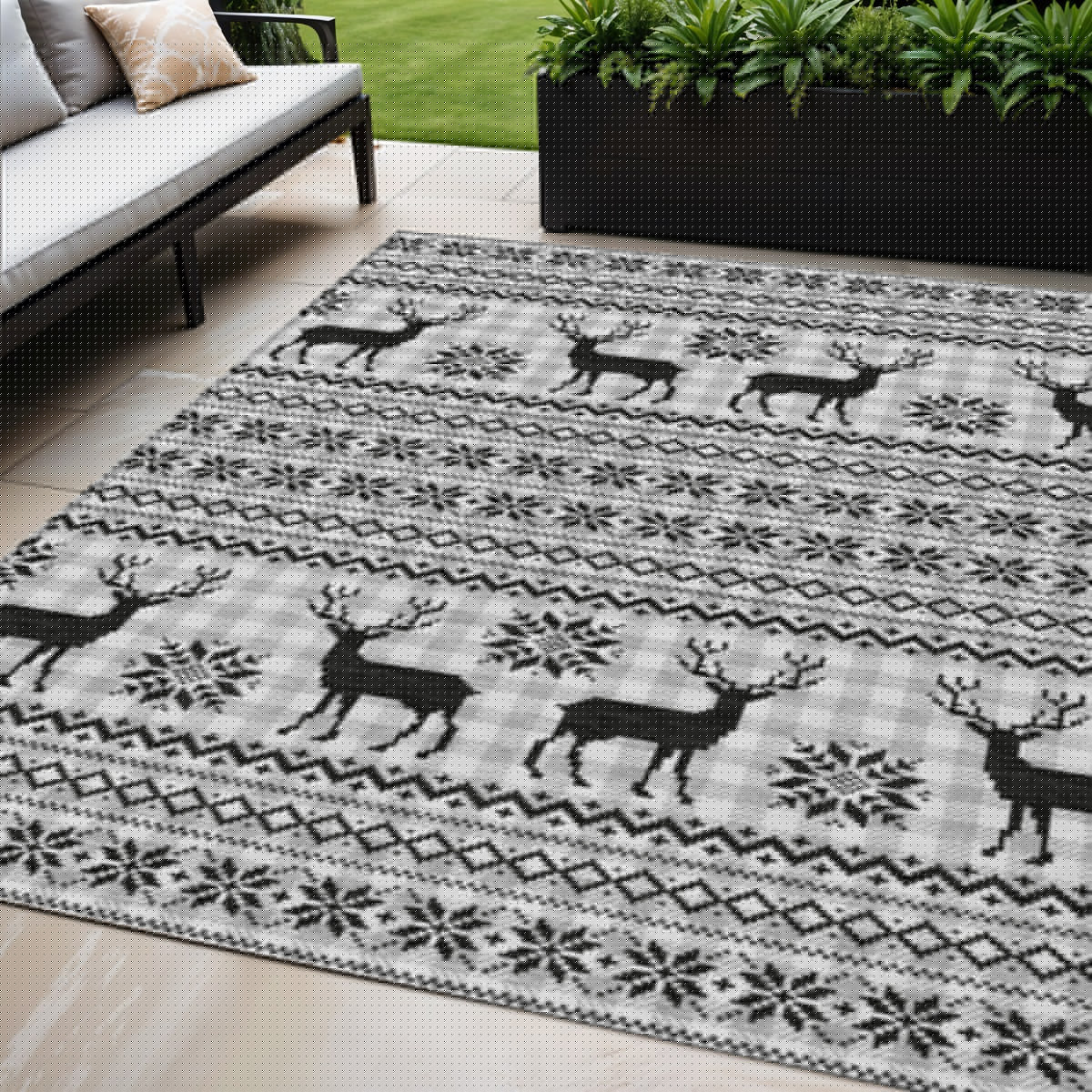 5' X 8' Silver Black And Ivory Deer Washable Indoor Outdoor Area Rug - Homeroots - Flyclothing LLC