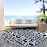 8' Silver Black And Ivory Round Deer Washable Indoor Outdoor Area Rug - Homeroots - Flyclothing LLC