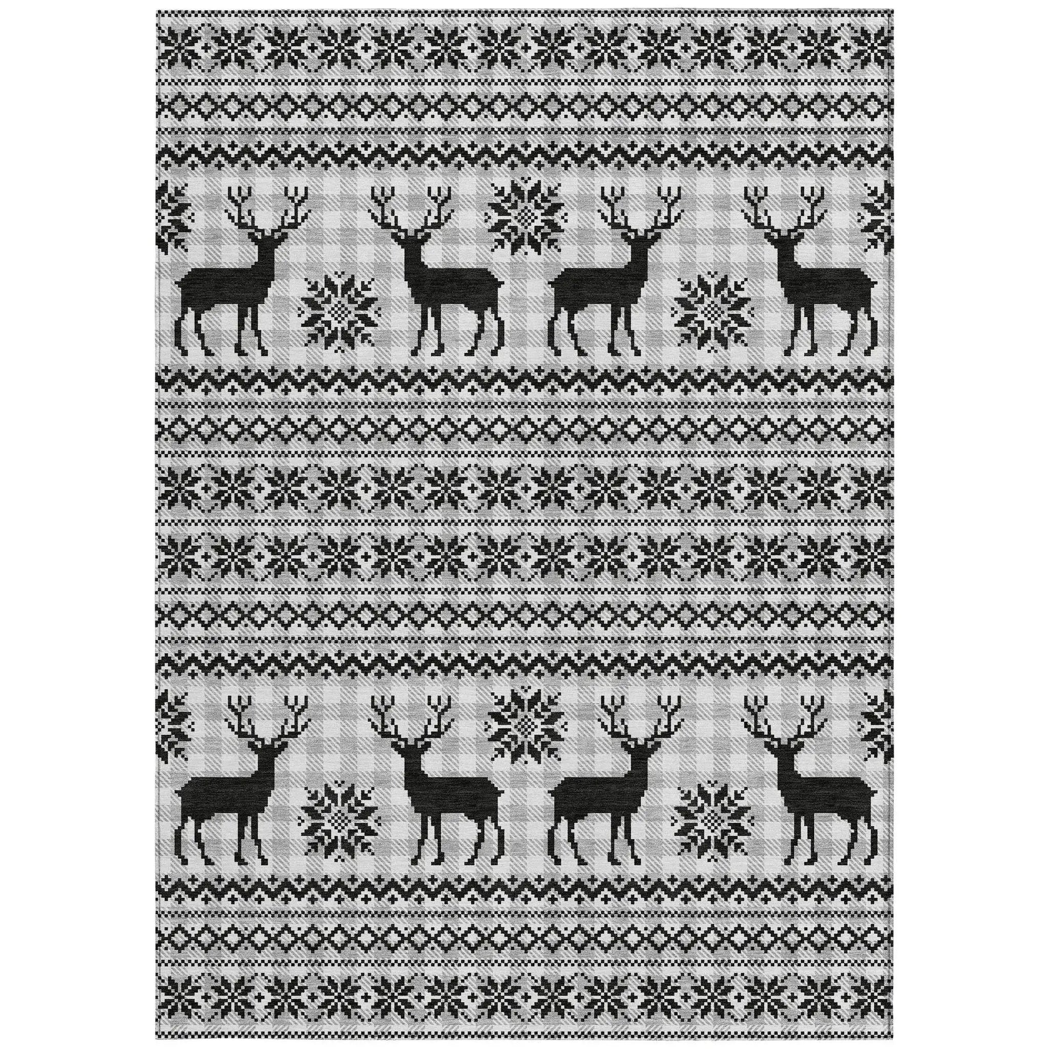 8' X 10' Silver Black And Ivory Deer Washable Indoor Outdoor Area Rug - Homeroots - Flyclothing LLC