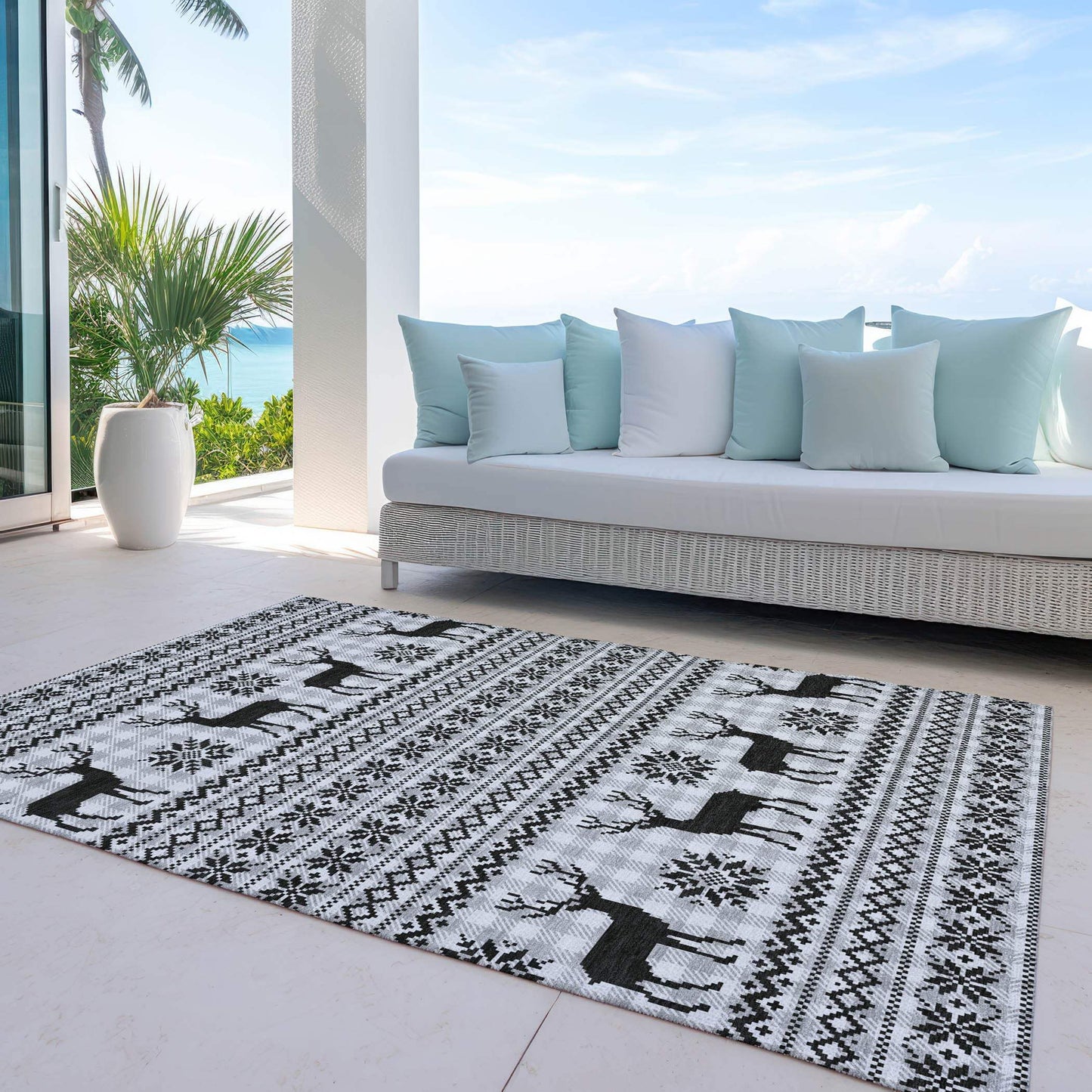 8' X 10' Silver Black And Ivory Deer Washable Indoor Outdoor Area Rug - Homeroots - Flyclothing LLC