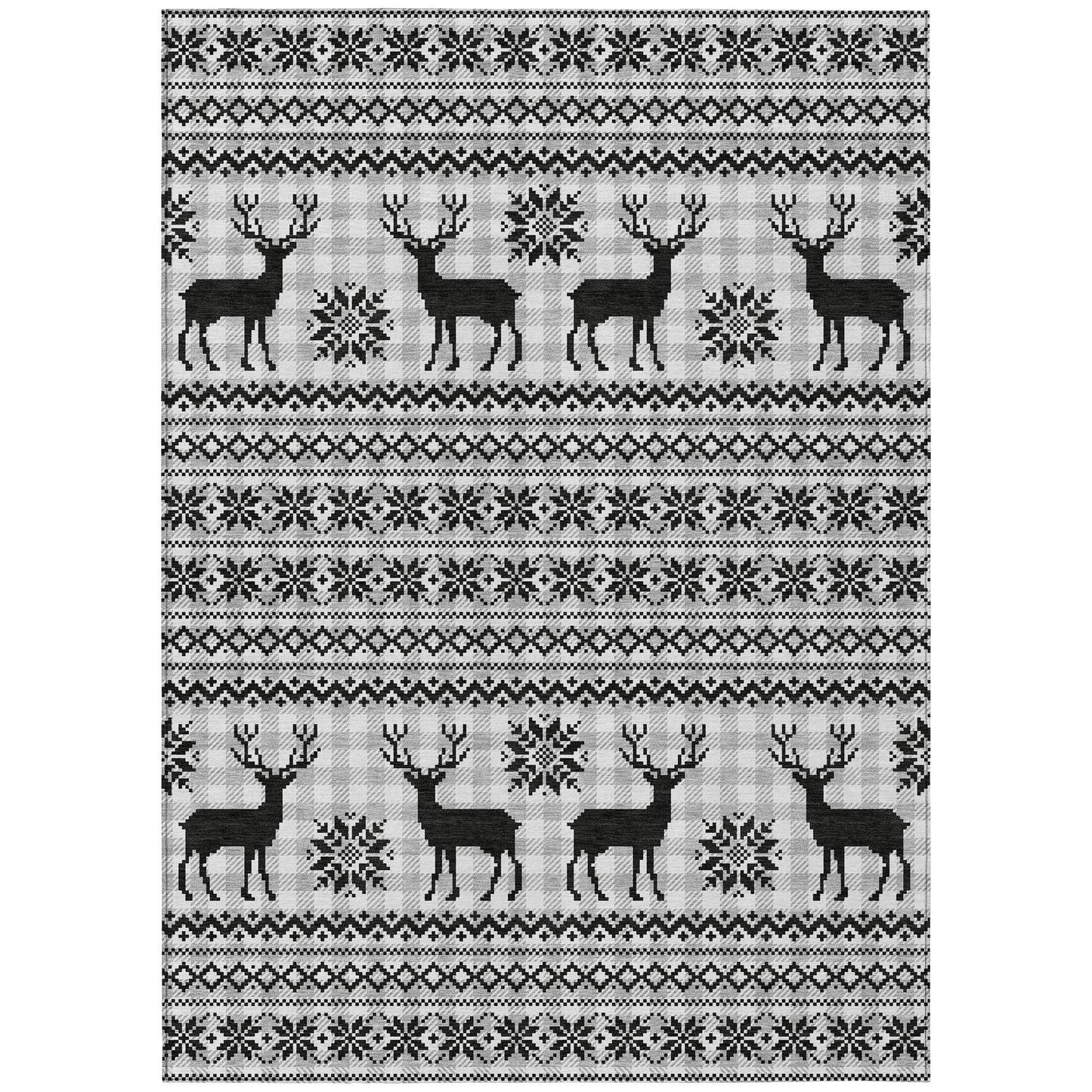 8' X 10' Silver Black And Ivory Deer Washable Indoor Outdoor Area Rug - Homeroots - Flyclothing LLC