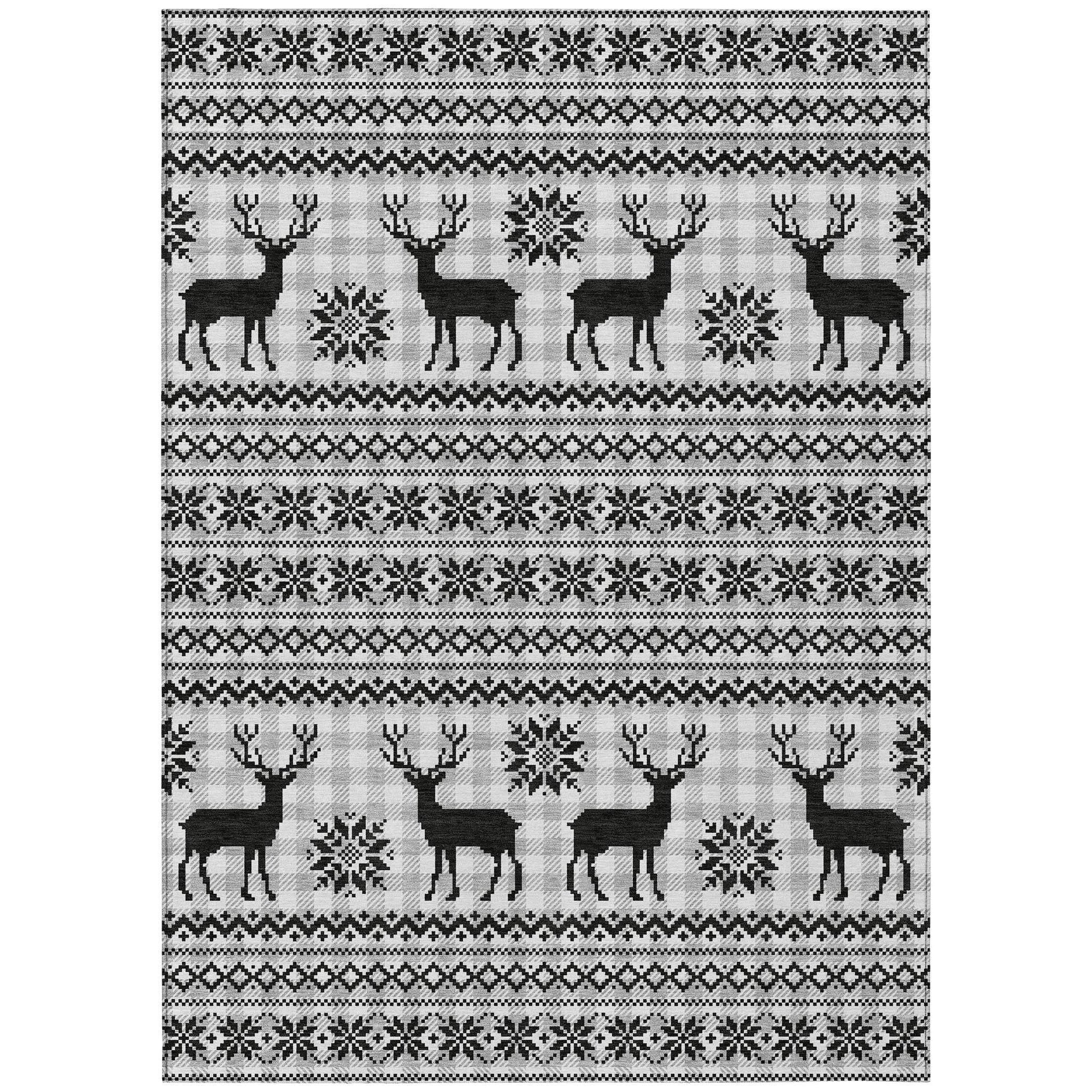 8' X 10' Silver Black And Ivory Deer Washable Indoor Outdoor Area Rug - Homeroots - Flyclothing LLC