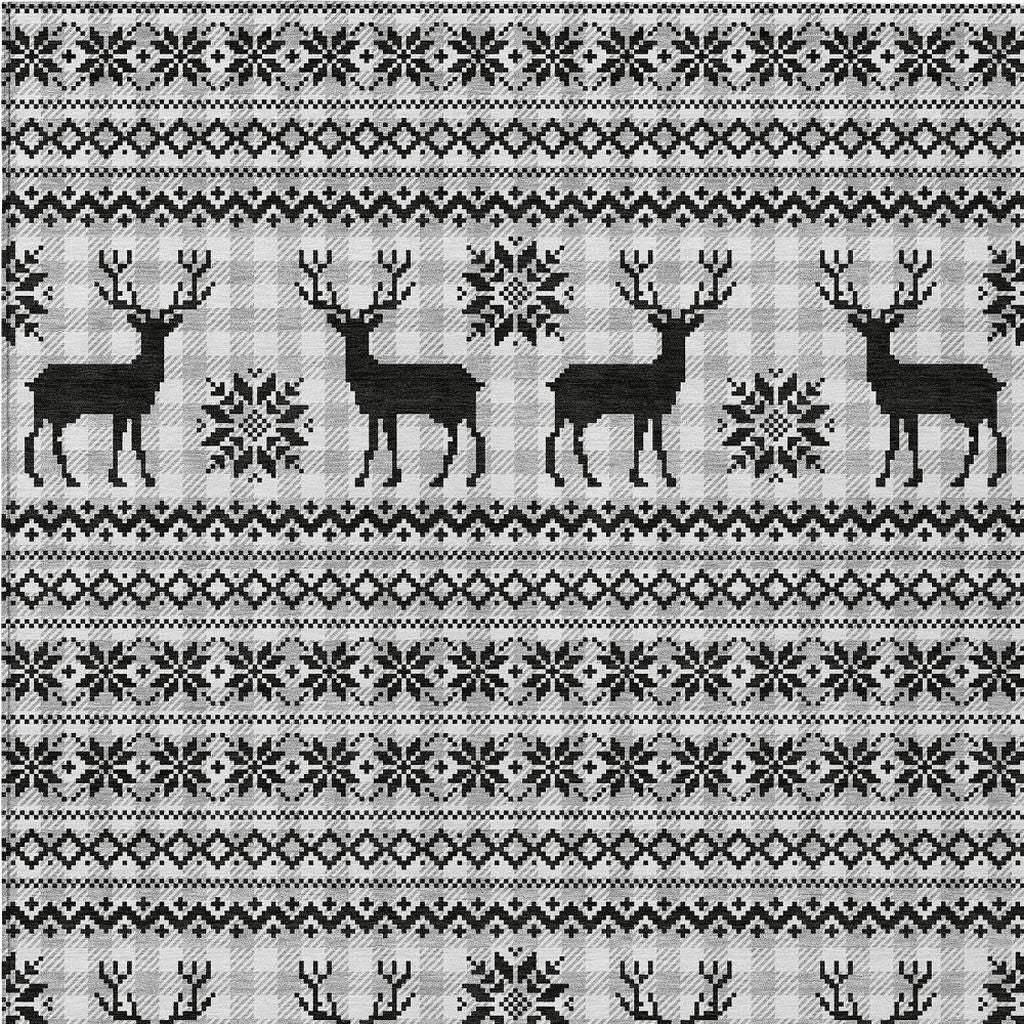 10' X 14' Silver Black And Ivory Deer Washable Indoor Outdoor Area Rug - Homeroots - Flyclothing LLC