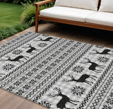 10' X 14' Silver Black And Ivory Deer Washable Indoor Outdoor Area Rug - Homeroots - Flyclothing LLC