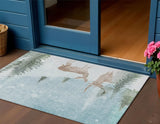 3' X 5' Sky Blue Sage Ivory And Khaki Deer Washable Indoor Outdoor Area Rug - Homeroots - Flyclothing LLC