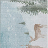 3' X 5' Sky Blue Sage Ivory And Khaki Deer Washable Indoor Outdoor Area Rug - Homeroots - Flyclothing LLC