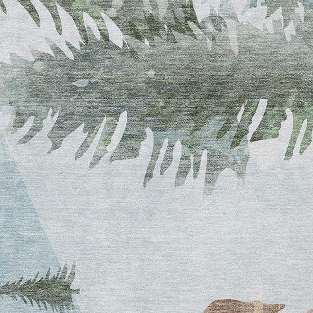 5' X 8' Sky Blue Sage Ivory And Khaki Deer Washable Indoor Outdoor Area Rug - Homeroots - Flyclothing LLC