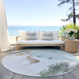 8' Sky Blue Sage Ivory And Khaki Round Deer Washable Indoor Outdoor Area Rug - Homeroots - Flyclothing LLC