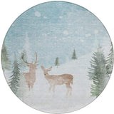 8' Sky Blue Sage Ivory And Khaki Round Deer Washable Indoor Outdoor Area Rug - Homeroots - Flyclothing LLC