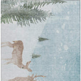 8' X 10' Sky Blue Sage Ivory And Khaki Deer Washable Indoor Outdoor Area Rug - Homeroots - Flyclothing LLC